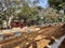 Closeup of Sri Veeranjaneya temple opposite of Madduramma Devi and Yallamma Devi Temple. Work of Flyover on Chord Road as part of