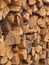 Closeup of stacked firewood woodshed