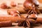 Closeup star anise and different kinds of nuts