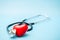 Closeup Stethoscope with red heart, healthcare heart check concept