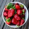 Closeup of strawberries bowl