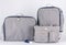 Closeup studio shot set of three gray color large multifunction multipurpose utility newborn baby toddler accessories bag with