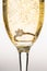 Closeup of stylish champagne flute filled with