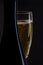 Closeup of stylish champagne flute filled with