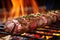 a closeup of succulent grilled meat on skewers