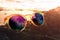 Closeup of Sunglasses with Reflection of Coconut Palm Tree on Is