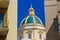 Closeup of sunlit dome of church in Trapani, Sicily, Italy during a clear sunny day