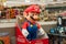 Closeup of super MArio character in the Nintendo company of the famous video gaming in supermarket