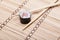 Closeup sushi and chopsticks on bamboo mat