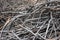 Closeup of tangled scrap steel rebar abstract construction horizontal background