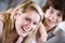 Closeup of teenage girl smiling with brother