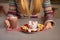 Closeup on teenager girl having christmas snacks