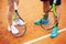 Closeup of tennis players holding rackets