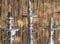 Closeup of three water pipes on bamboo background