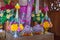 Closeup to Beautiful Thai Rice Offering on Wooden Worship Pedestal