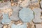 Closeup to Damaged Gray and Blue Floor Tile Background