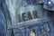 Closeup to a JEAN lettering black word over a gradient Blue jean jacket
