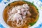 Closeup to Laos Style Noodle with Pork and Meatball