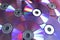 Closeup to a multicolor Compact Disc and DVD collage