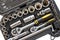 Closeup tool box kit set of wrenches and bits with layout isolated