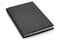 Closeup of top view leather black notebook on white background.Isolated with clipping path photo