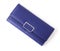 Closeup top view modern woman wallet blue color on white background