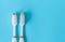 Closeup top view toothbrush on blue background