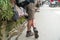 Closeup tourist with backpack in Sapa tourism town, Lao Cai, northern Vietnam