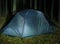 Closeup touristic tent in a forest at the night