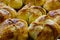 Closeup of a traditional oriental meat pastries on a plate. Bun with lamb, samsa