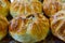 Closeup of a traditional oriental meat pastries on a plate. Bun with lamb, samsa