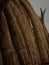 Closeup of traditional peruvian caballito de totora Balsa reed fishing boat raft canoe on Pimentel Beach Lambayeque Peru