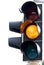 Closeup traffic light showing orange light concept