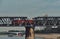 Closeup of train and railway bridge in wuhan city