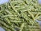 Closeup of trofie al pesto: handmade pasta with basil sauce