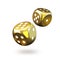 Closeup of two golden gambling dices