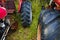 Closeup of two vintage tractors