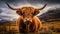 Closeup of the typical Scottish cow. AI generated