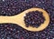 Closeup of uncoocked red beans on wooden spoon