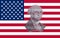 Closeup of United States of America flag with portrait George Washington