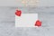 Closeup Valentine card with red hearts on gray background