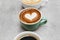 Closeup of various hot coffee drink relaxation concept