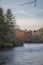 A Closeup Vertical Autumn View during Sunset of the West Canada Creek Meander at Barneveld, New York