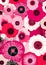 Closeup of a vibrant cartoon flower pattern with dead poppies an