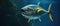 Closeup Of A Vibrant Yellowfin Tuna Swimming Gracefully In Deep Blue Water