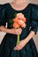 Closeup victorian woman holding roses