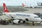 Closeup view of the A319 Turkish Airline in the gate