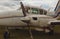 Closeup view of an airplane with two engines in a cloudy day. A small private airfield in Zhytomyr, Ukraine