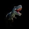 Closeup view of an angry T-Rex dinosaur figurine on black background