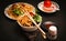 Closeup view of beautifully served noodles with Manchurian and Schezwan sauce